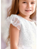 Puff Sleeves Ivory Lace Tulle Sparkly Flower Girl Dress